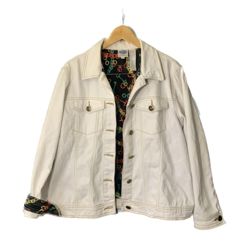 DG2 by Diane Gilman white lined Ramie material jean jacket ladies Large